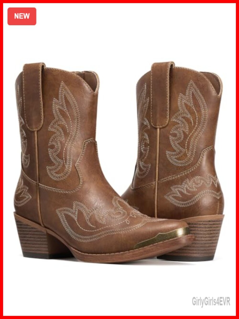 Women's Western Cowboy Ankle Boots Snip Toe Side Zipper Stacked Heel